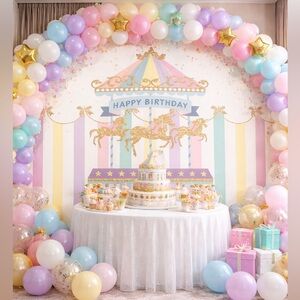 Colorful Carousel Birthday Backdrop